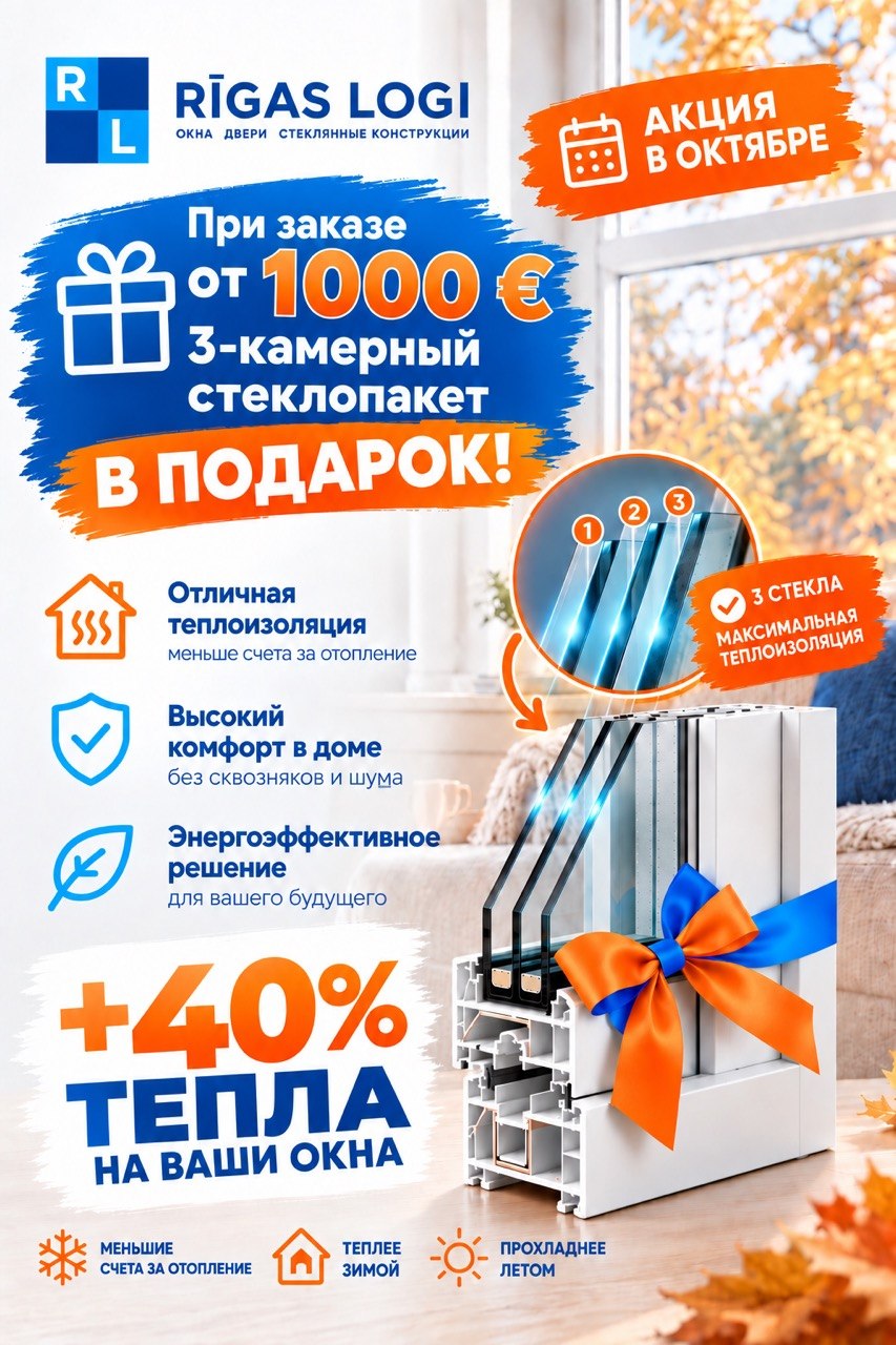 Заказывая окна на сумму больше чем 1000 евро получи 3 стекла в подарок
